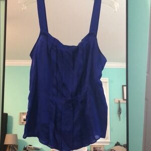 J Crew Royal Blue‎ Silk Pleated Tank Top Women Size 8 Minimalist Glam Workwear